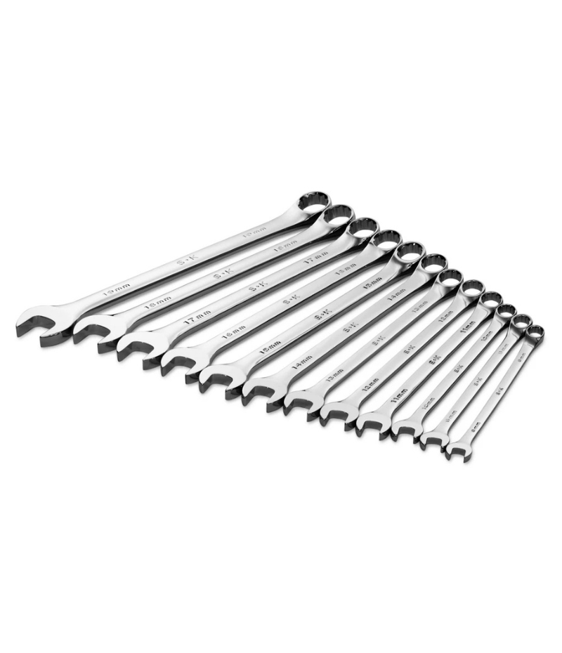 12 Piece 12 Point Metric Long Combination Chrome Wrench Set
