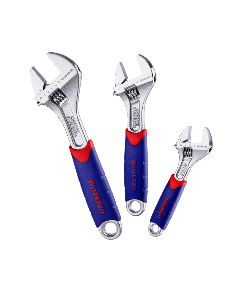 WORKPRO Adjustable Wrench Set – 6", 8", 10" with Comfort Grip Handles