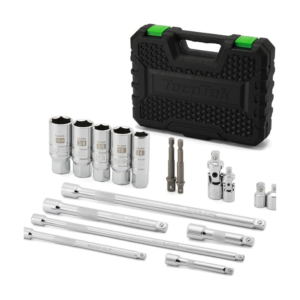 TecoTek 17-Pieces Drive Tool Accessory Set, Spark Plug Socket Set, Includes 1/4" & 3/8”