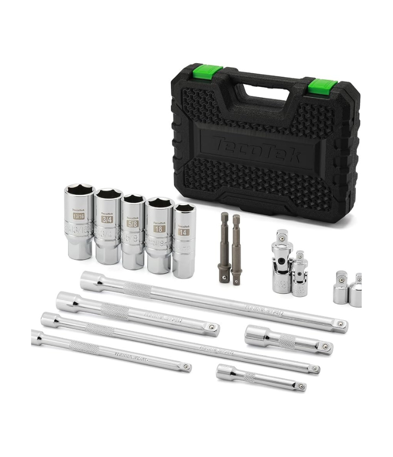 TecoTek 17-Pieces Drive Tool Accessory Set, Spark Plug Socket Set, Includes 1/4" & 3/8”